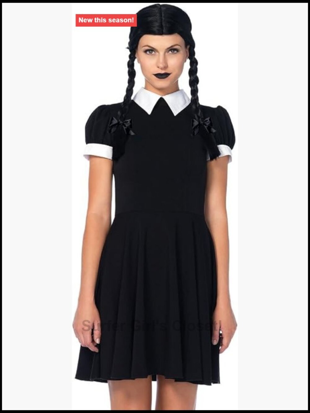 2 Piece Gothic Dress Set with Collared Dress and Braided Wig Adult Halloween